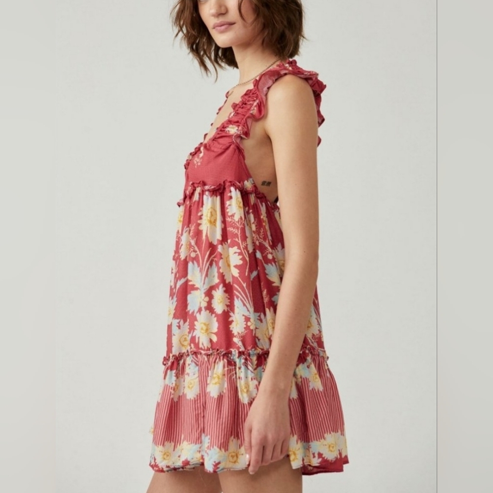 FREE PEOPLE Bali Wild Daisy Slip/Renaissance Red Combo Sz XS - Picture 3 of 5